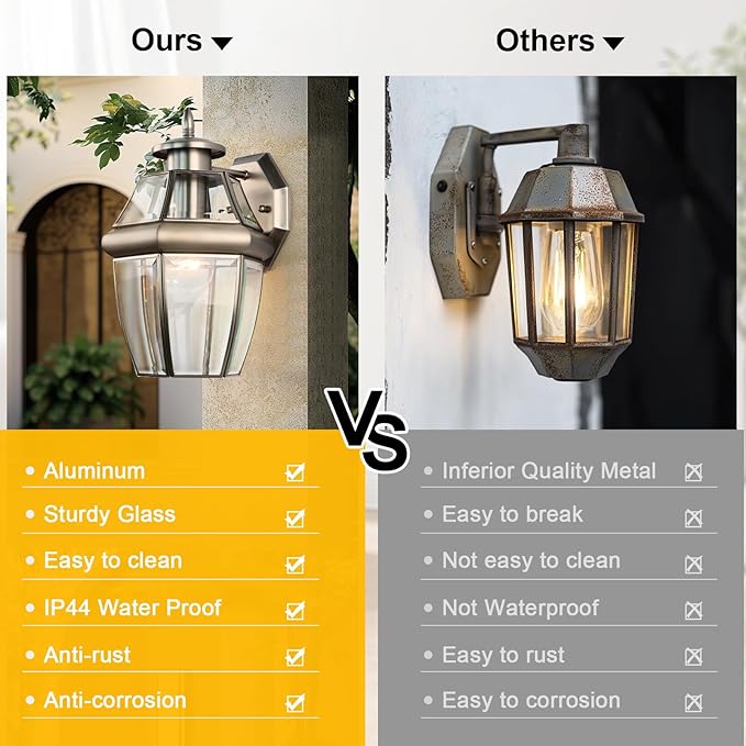 Outdoor Wall Lantern 12 Inch Exterior Light Fixture Waterproof Porch Lights with Glass Shades Wall Mounted Outside Lighting for Farmhouse Patio Doorway Garage (E26 Base Max 40W)
