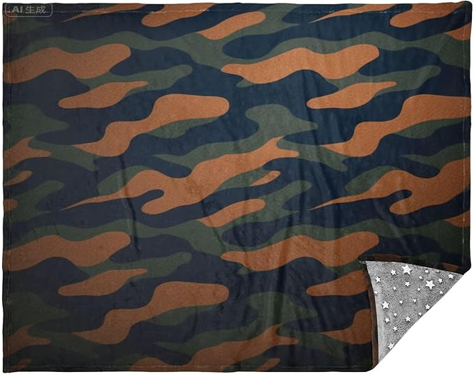 Soft Throw Blanket Camouflage Black Green Khahi Couch Blankets 50 x 70 Inch