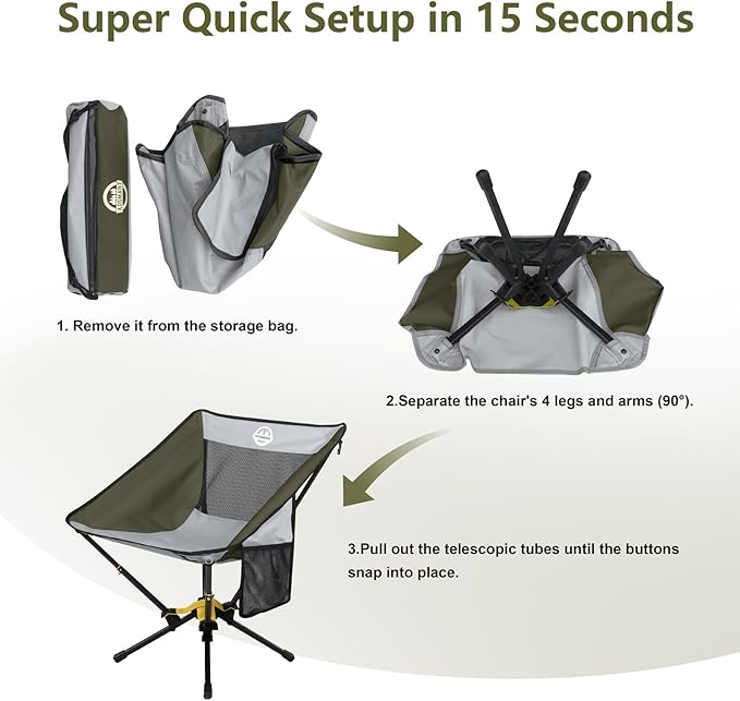 ADSMART Portable Camping Chair Lightweight Folding Chair for Camping - Outdoor Chair Supports 300 Lbs - Camp Chair Outdoor Adventures
