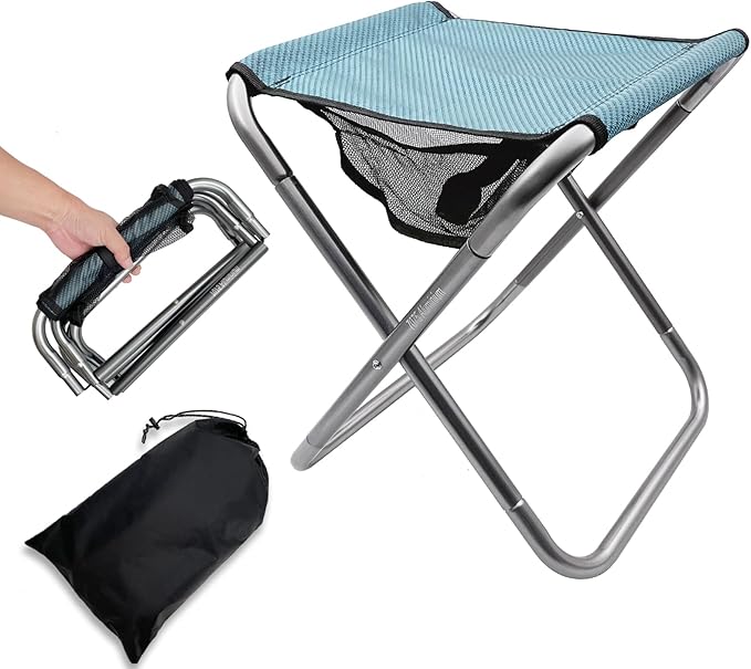 16 Inch Tall Portable Folding Camping Stool - Aluminum Alloy Lightweight Seat With Carry Bag for Fishing Outdoor Camping Hiking and BBQ - Red