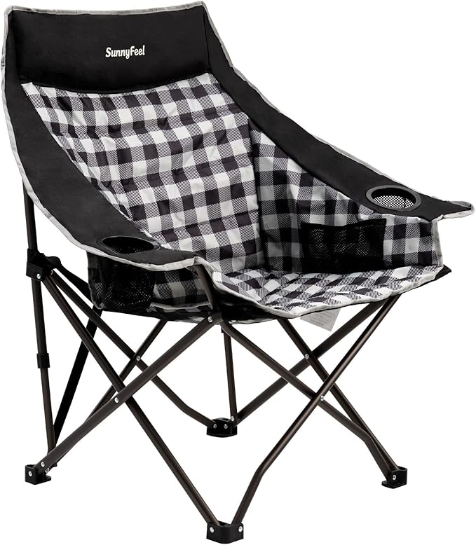 SUNNYFEEL Heavy Duty Camping Chairs for Adults Portable Oversized Folding Chair with Side Pockets &amp Cup Holde for FishingTripPicnicLawnConcert Outdoor Carry Bag Included