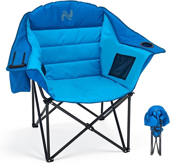NAIZEA Padded Camping Chairs with Cooler Bag Folding Camping Chair for Adults Outdoor Heavy Duty Heated Lawn Chair for Camp Garden Firepits Patio &amp More
