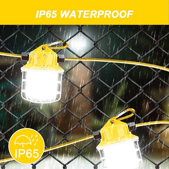 100ft LED Construction String LightsSuper Bright 150W 15000LM Waterproof IP65 Led String Work Lights Construction Temporary Lights (100ft-10lights)