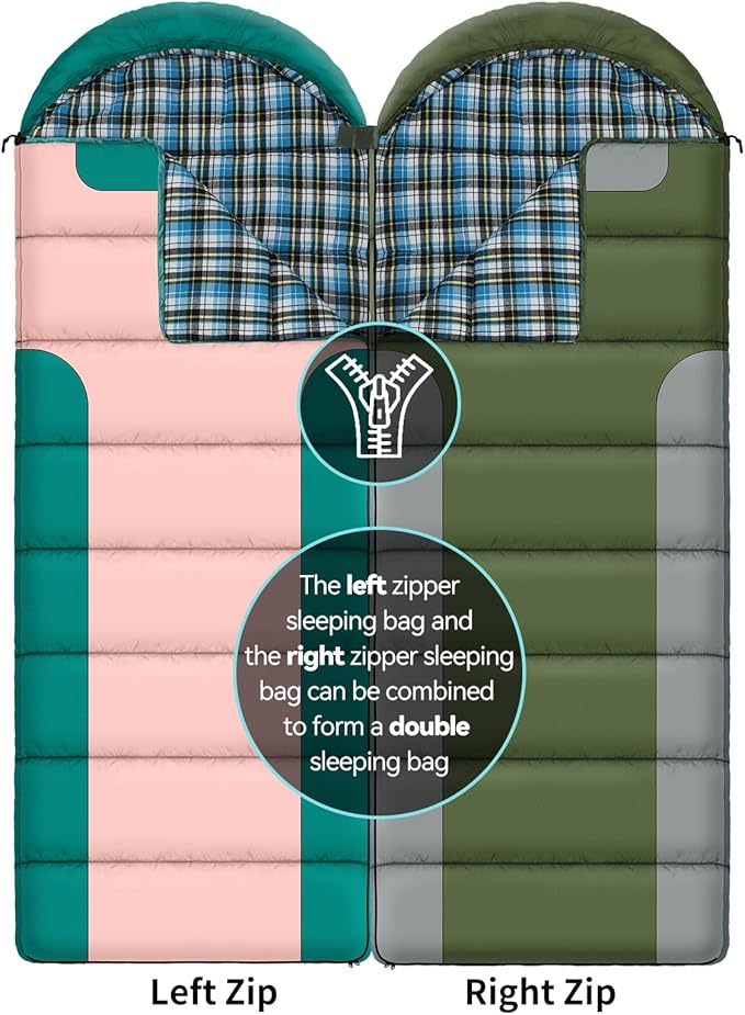 Cotton Flannel Lined Sleeping Bag for Adults Teens Kids Cold Weather &ampWarm 3 Seasons Lightweight Compact Camping Essentials Equipment Hiking Outdoor Travel
