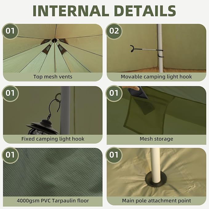 YOLENY Bell Tent Yurt Tent 4/6/8/10 Person 4 Season Waterproof Glamping Tents w/Stove Jack for Family Camping Outdoor Party Glamping Tents for Camping - 10/13.1/16.4FT