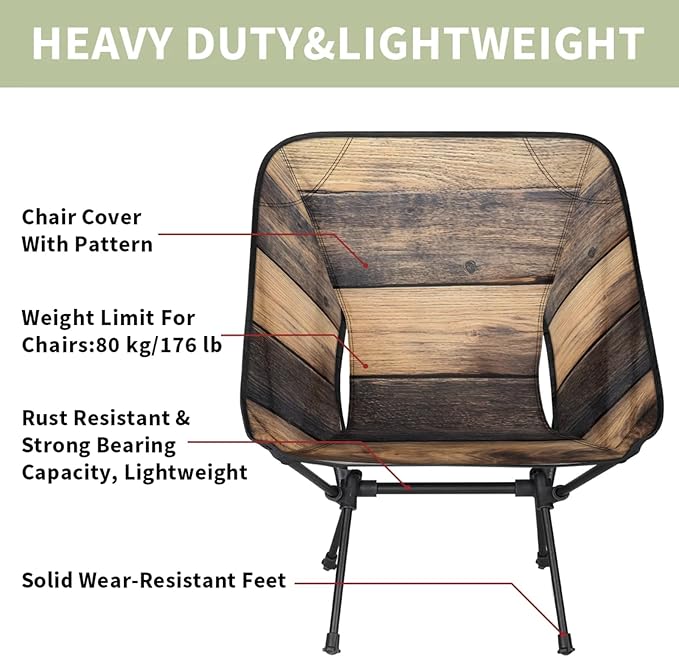 Honeybaby Folding Camping Chair Wood Pattern Camping Chairs Lightweight Portable Chair Outdoor Foldable Chairs for Camping Travel Picnic Beach Hiking