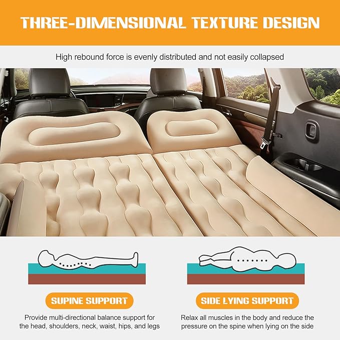 Ergocar Inflatable Mattress Car Travel Camping Waterproof Air Lounger Car Universal Built-in Pillow with Charging Pump for Camping Hiking Swimming Pool Beach Travel Indoor