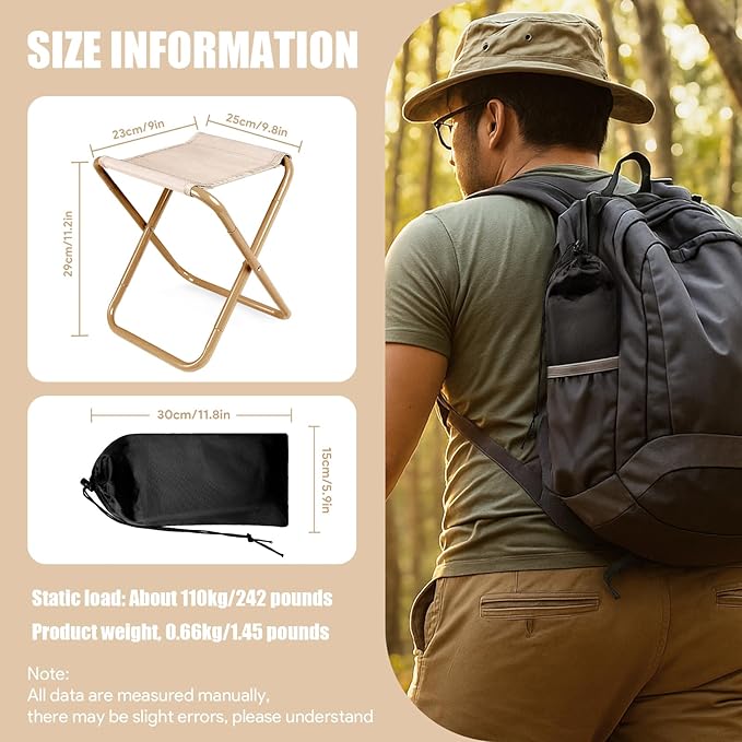 Camping Stool2-Pack Portable Folding Stool with Carry Bag 12in Portable Folding Chair Collapsible Camp Stool Outdoor Footstool for Travel Walking Hiking Fishing Picnic (Khaki(2-Pack))