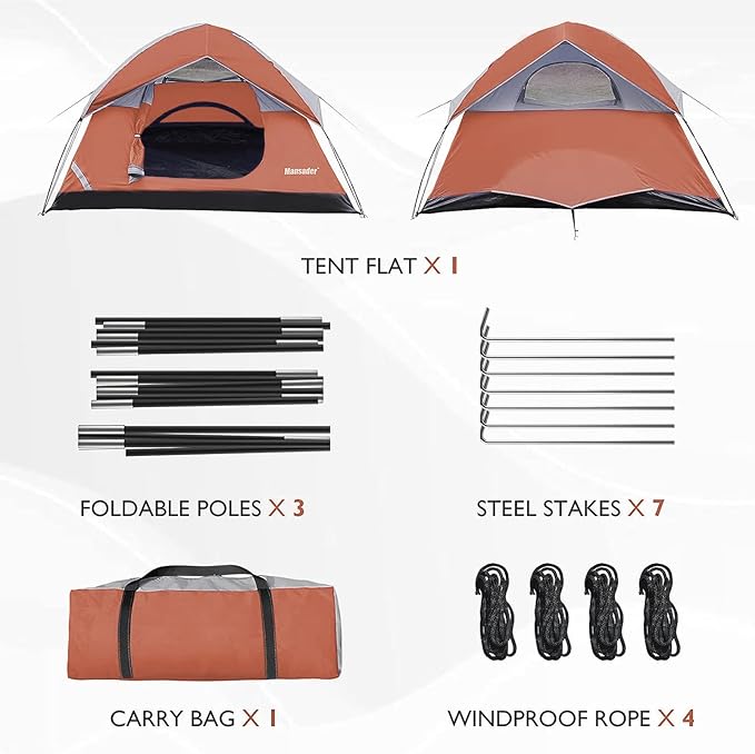 Camping Tent Waterproof 2/3/4 Person Tents for Camping Lightweight Easy Set Up Outdoor Hiking Tent Backpacking Tent with Carry Bag Backpack Tent Suit for Family Beach Hiking Travel