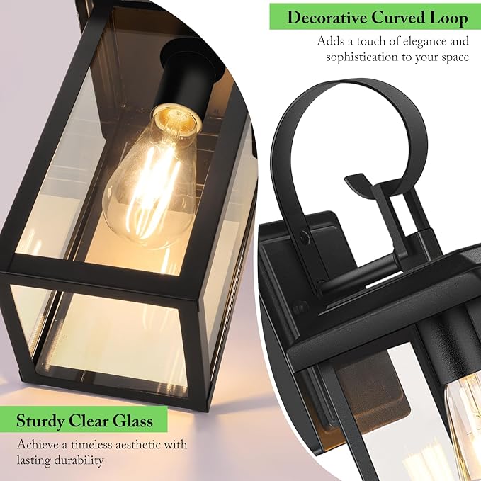 BesLowe 2-Pack Outdoor Wall Light Fixtures 15 Exterior Lighting Fixtures Wall Mount Waterproof Porch Lights Outdoor Wall Sconces Lanterns Modern Outside Lights for House Front Door Garage Black