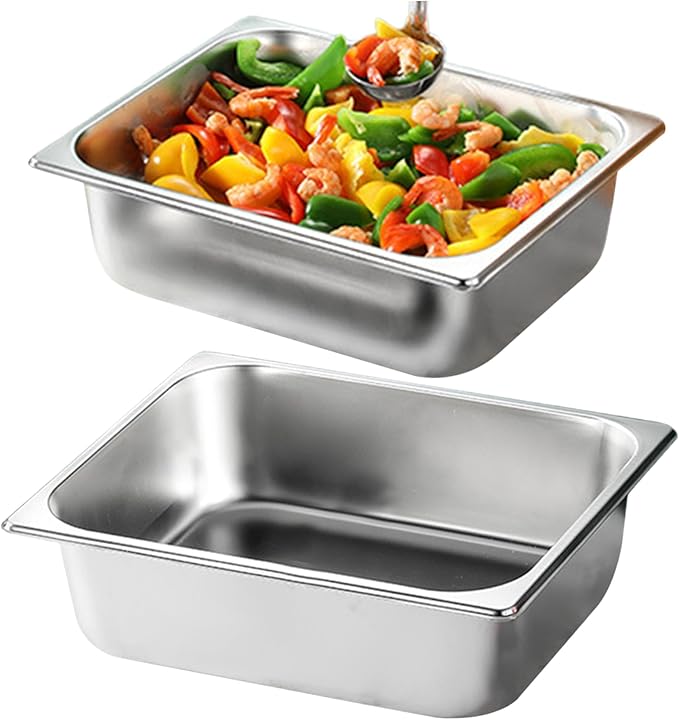 Chafing Pans Hotel Pan 2Pcs Stainless Steel Buffet Server Polished Stackable 6L Chafing Pans Smooth 12.8x10.4x3.9in Steam Table Pan for Restaurant School
