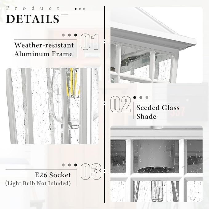 Darkaway Outdoor Wall Lights for House Exterior Lighting Fixtures Wall Mount Outdoor Porch Lights Waterproof White Outdoor Sconce Lights with Seeded Glass for Patio Hallway Garage