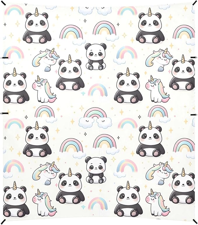 Camping Sun Shelters Cute Panda Unicorn and Cartoon Little Rainbow Beach Canopy 126 * 110.2in
