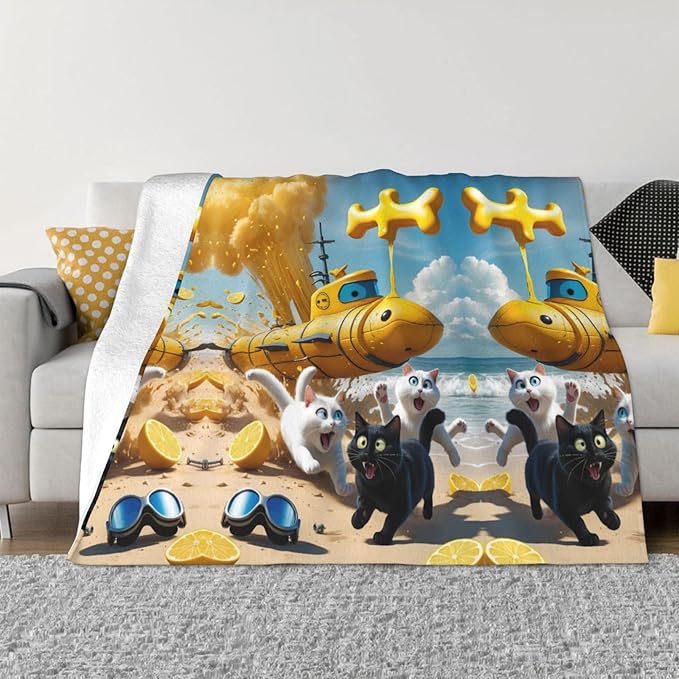 Lemon Submarine 60x50 Printed Soft Fleece Blanket for Sofa Bed and Camping - Cozy Blanket for Travel Picnics Nighttime Use