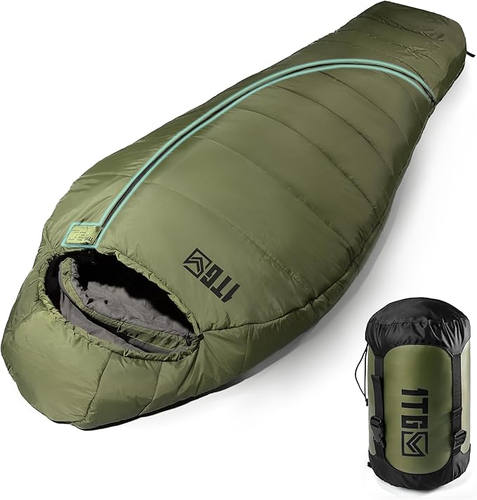 Mummy Sleeping Bag for Adults 25℉-36℉ Cold Weather Backpacking Sleeping Bag Lightweight 3-4 Season Winter Camp Bag with Adjustable Hood &amp Compression Sack Machine Washable