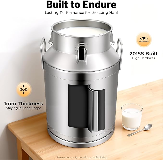 Stainless Steel Milk Can 40L/10.57Gal Metal Airtight Canister Food Storage Container with Lid &amp Clamps Bean Rice Cereal Storage Bucket for Kitchen Restaurant W13.4*H22in