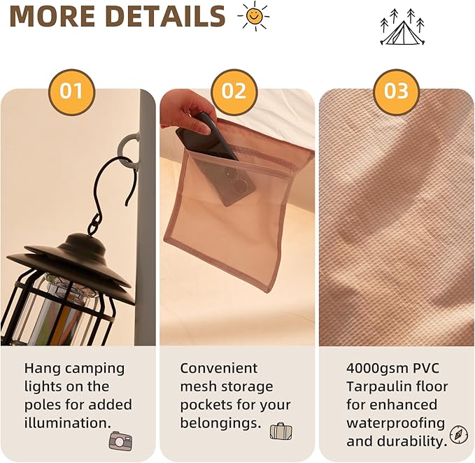 YOLENY Bell Tent Yurt Tent 4/6/8/10 Person 4 Season Waterproof Glamping Tents w/Stove Jack for Family Camping Outdoor Party Glamping Tents for Camping - 10/13.1/16.4FT