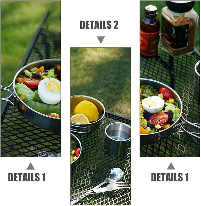 5pcs Stainless Steel Cup and Picnic Pot Set Outdoor Camping Tableware with Bowls Lightweight Mess Kit for Hiking Barbecue Fishing and Backpacking