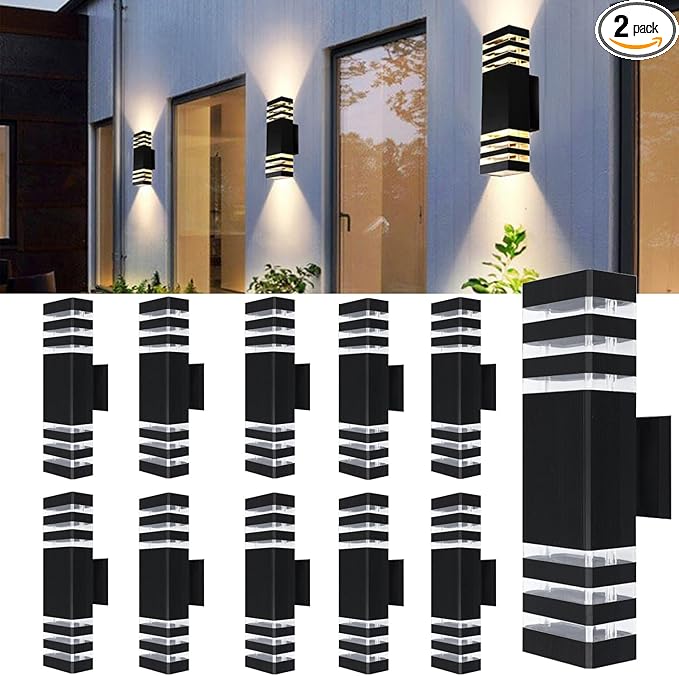 10Pack 15inch LED Square Up &amp Down Wall Lights14W Outdoor Wall Light 4000K Day White Aluminum Body Waterproof IP65 LED Exterior Light Fixtures Wall Mount for House Patio Garage Garden.