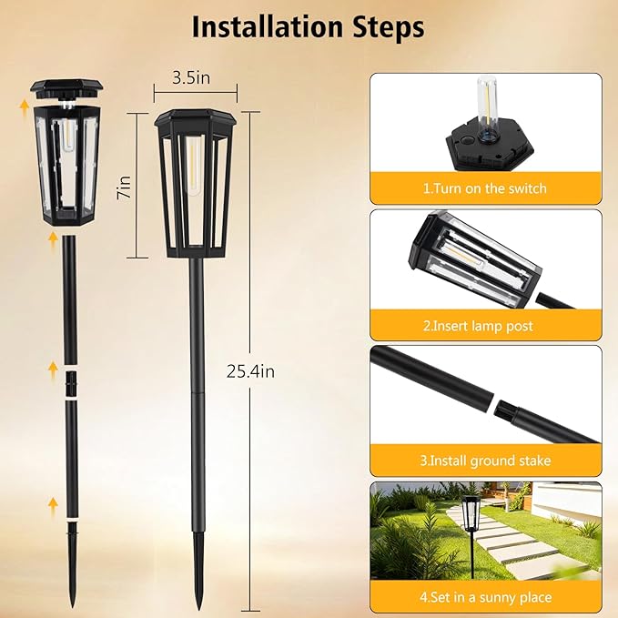 echosari 8 Pack Solar Pathway Lights Outdoor Waterproof Solar Lights Outdoor Auto On/Off Long-Lasting Solar Powered Garden Lights Driveway Lights for Yard Path Landscape Walkway Lawn（Warm White）