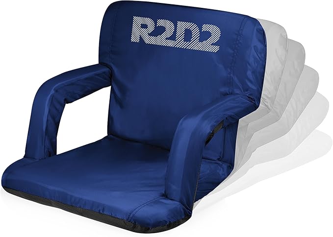 PICNIC TIME Star Wars R2-D2 Ventura Reclining Stadium Seat with Back Support Portable Bleacher Floor Beach Chair with Cushion Backpack Straps (Navy Blue)