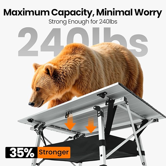 Portable Camping Table with Adjustable Legs Lightweight Aluminum Folding Table Foldable Table for Outdoor Cooking Picnic Beach Backyards Rectangular