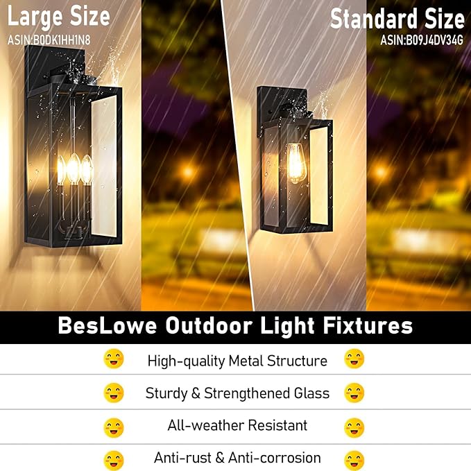 20in Large Outdoor Wall Light Fixtures Exterior Lighting Fixtures Porch Sconces Wall Mounted Waterproof Black Outdoor Wall Lanterns Lamps Outside Lights for House Patio Front Door Entryway 2-Pack