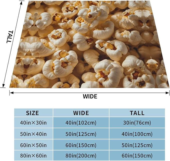 Popcorn 50x40 Printed Soft Fleece Blanket for Sofa Bed and Camping - Cozy Blanket for Travel Picnics Nighttime Use