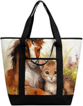 Insulated Shopping BagLarge Reusable Cooler Bags Cute Horse And Cat Printed Foldable Shopping BagTravel Waterproof Shoulder Bag