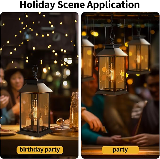 2 Pack Hanging Solar Lanterns Glass Solar Lights Outdoor Waterproof Upgraded Solar and AA Battery Powered for Outside Porch Patio and Indoor Tables Mantelpiece