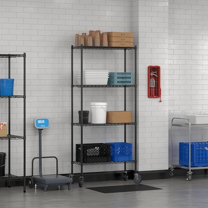 Commercial NSF Listed Black Epoxy Mobile Wire Shelving Kit 14 x 36 x 80 with 4 Shelves Perfect for Warehouse Walk-in Refrigerator Freezer Grocery Store Restaurant Dishroom