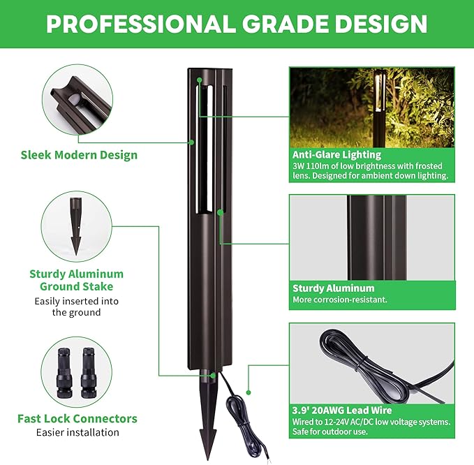 Low Voltage Pathway Lights 12V LED Landscape Path Lights Outdoor Waterproof Wired 3W 110LM ORB Aluminum Garden Yard 12 Pack