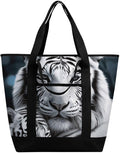 Insulated Shopping BagLarge Reusable Cooler Bags White Tiger Printed Foldable Shopping BagTravel Waterproof Shoulder Bag