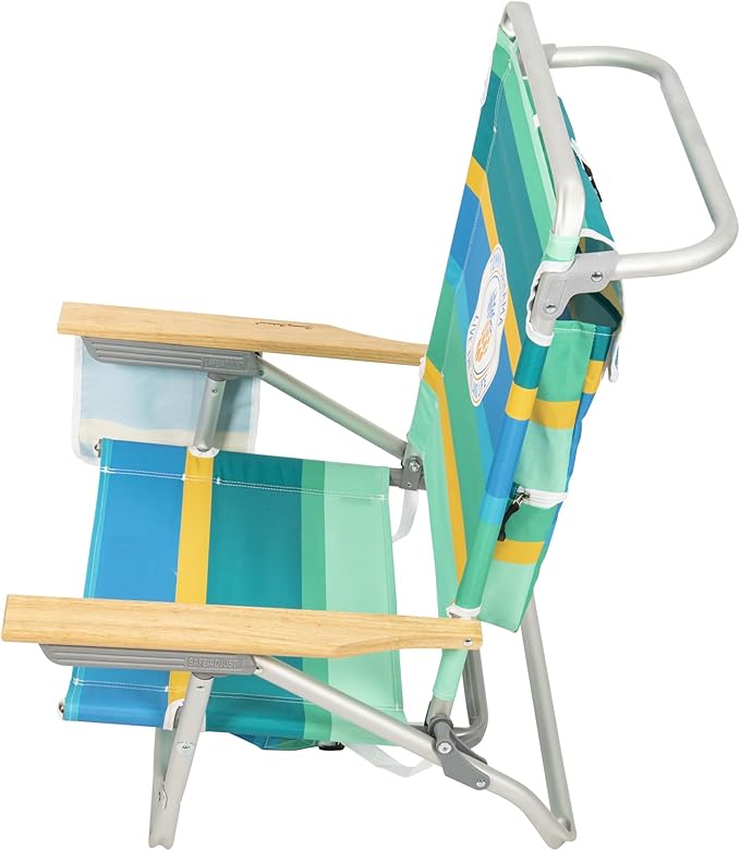 Tommy Bahama 5-Position Classic Lay Flat Backpack Cooler and Cup Holder Beach Chair Portable Folding Beach Chair for Tanning 2-Pack Stripe