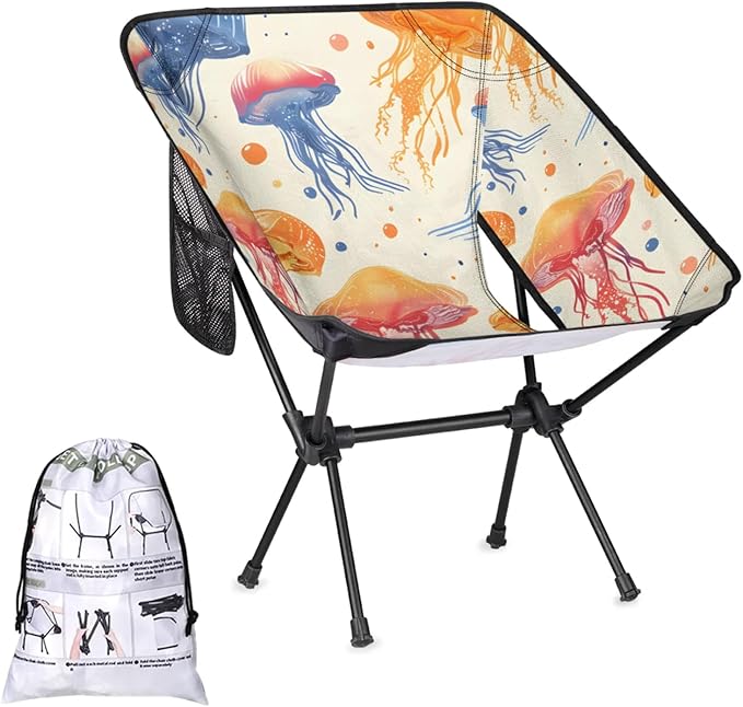Honeybaby Folding Camping Chair Jellyfish Sea Camping Chairs Lightweight Portable Chair Outdoor Foldable Chairs for Camping Travel Picnic Beach Hiking