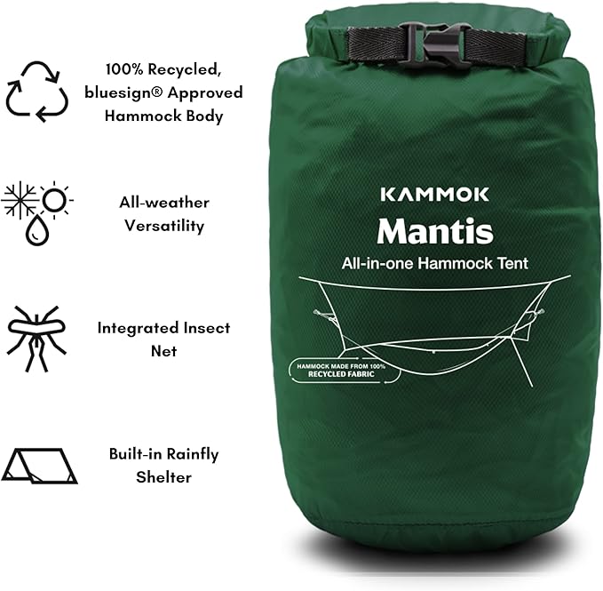 KAMMOK Mantis Hammock All Seasons Mosquito Net Storage Bag Camping Outdoor Activities - Pine Green