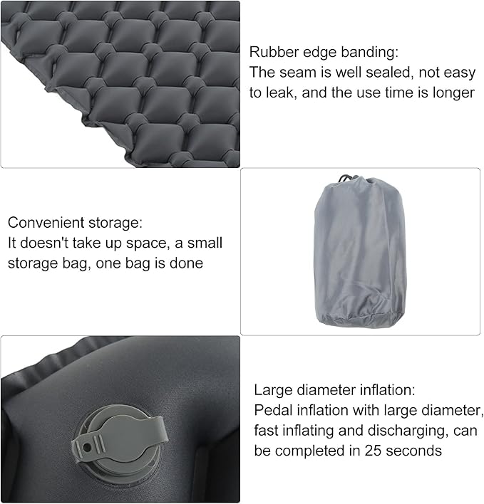 Camping Sleeping Pad Camping Mat with Pillow Inflatable Sleeping Mattress Built in Foot Pump Inflatable Mattress TPU Portable Bed for Backpacking