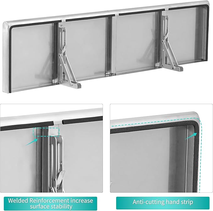 Concession Shelf 48L x 12W22 gauge ASTM 304 Stainless Steel Folding Serving Food Shelves Wall Mount Shelving  Stainless Steel Shelf For Food Truck grill areaBBQ working table Restaurant .NSF