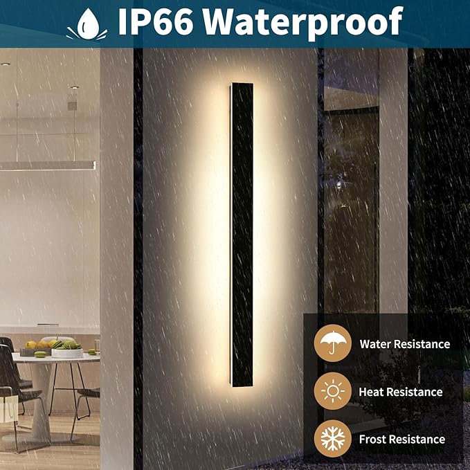 Modern Outdoor Wall Light Fixture 57inch Long Linear LED Sconces 3 Color 3000K/4500K/6000K IP65 Waterproof 50W White Acrylic Exterior Wall Mount Lighting for House Patio Garage