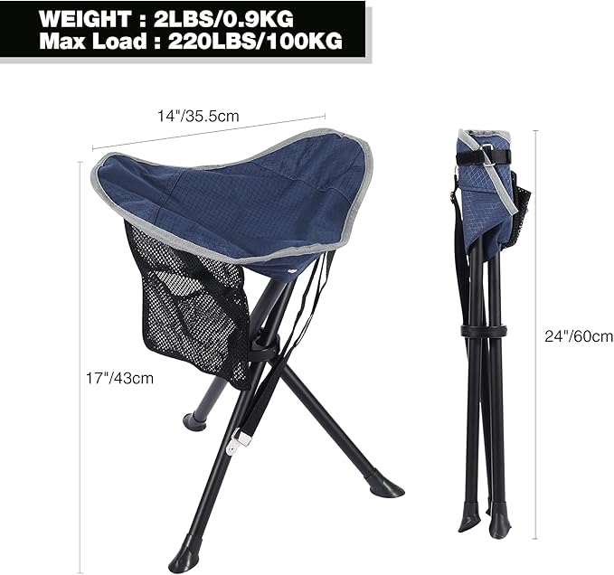 REDCAMP 2 Pack Folding Camping Stools for Adults Heavy Duty Lightweight Portable Tripod Chairs Seats for Fishing Hunting Backpacking Traveling Blue