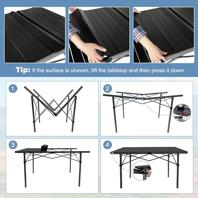 29.9 Tall Folding Camping Table for 2-6 Person 54.7 Large Aluminum Foldable Table Outdoor with Carry Bag