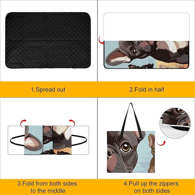 Zipper French Bulldog Dog Cute Style Picnic Mat Suitable for Travel Camping Park Or Home Use
