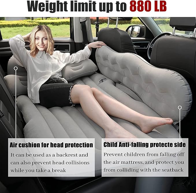 Car Air Mattress Back Seat Truck Inflatable Blow Up Bed with 2 Pillows and Electric Car Air Pump Portable Sleeping Pad for Travel Camping (Black)
