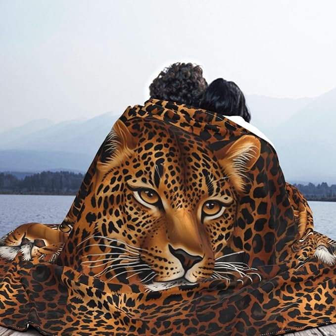 Leopard Pattern 60x50 Printed Soft Fleece Blanket for Sofa Bed and Camping - Cozy Blanket for Travel Picnics Nighttime Use