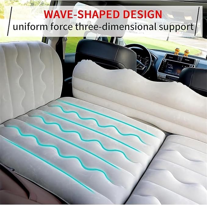 Xa50 Car Inflatable Mattress SUV Back Seat Camping Bed Thickened Flocked PVC Inflatable Bed 650-pound Car Mattress Car Accessories for Camping Travel (Black)