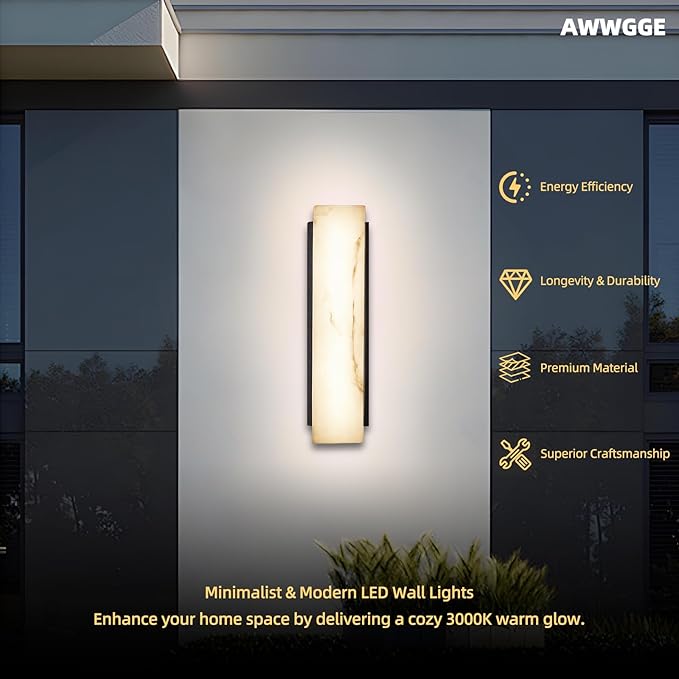 Outdoor Wall Sconce Waterproof Porch Wall Lighting Modern Outdoor Wall Lights with Acrylic Lampshade 31W Dimmable LED Exterior Lights for House Garage Patio Front Door Entryway 3000K