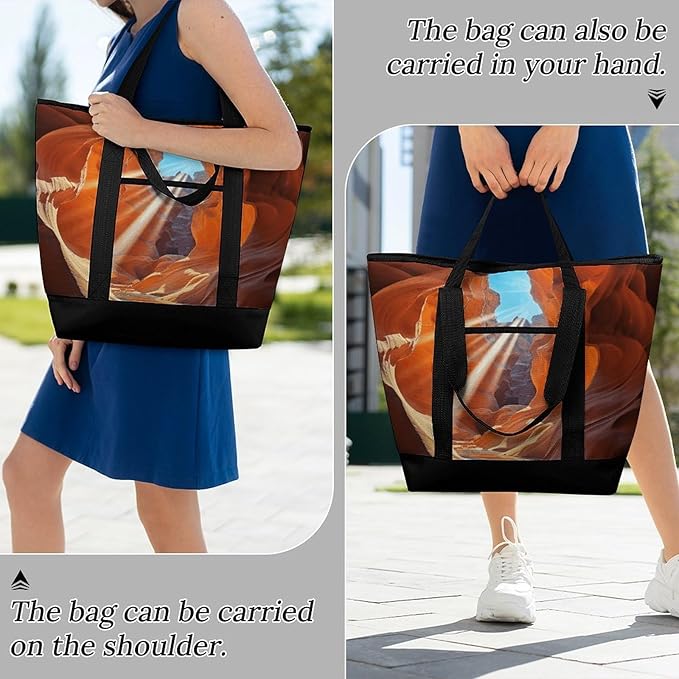 Insulated Shopping BagLarge Reusable Cooler Bags Antelope Canyon Printed Foldable Shopping BagTravel Waterproof Shoulder Bag