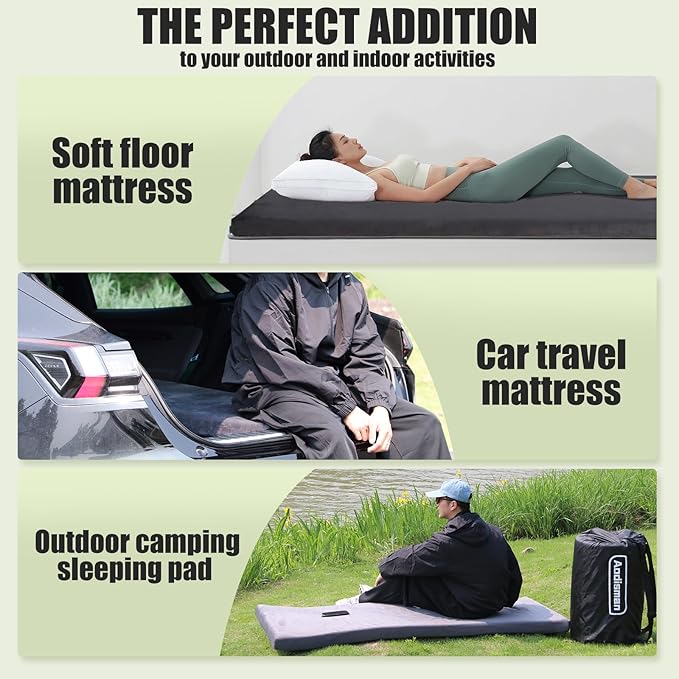 Sleeping Pad3-inch Thick Memory Foam Camping MattressPortable Roll-Up Mat for Car/Tent/Floor/Cot/TravelComfortable Pad for Guests Sleepover