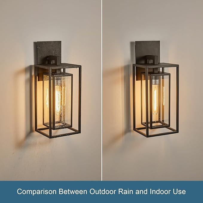 18Ht Modern Industrial Outdoor Wall Light Fixture with Textured Black Anti-Rust Metal and Clear Glass Wet Rated for Exterior House Porch Patio Outside Deck Garage Yard Front Door Garden