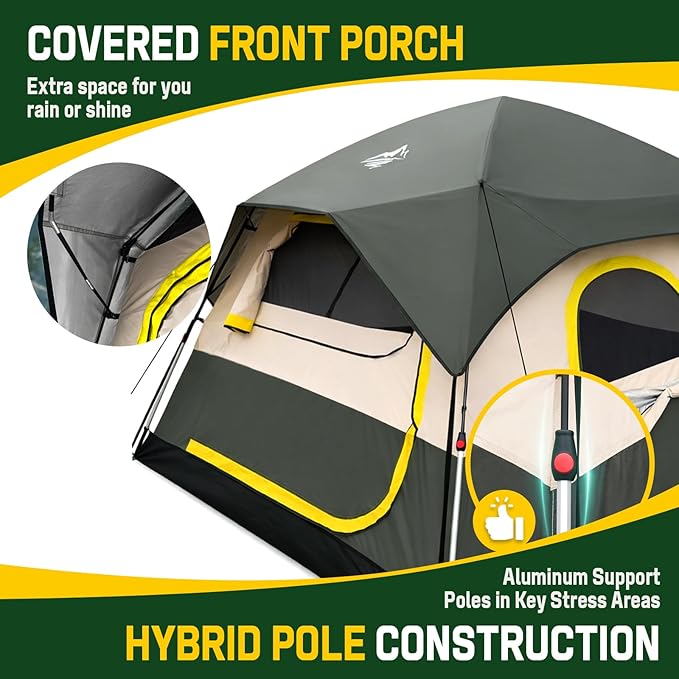 Tent 4 Person Tents for Camping - Instant Cabin Tent Setup in 50 Seconds with Rainfly &amp Windproof Portable Pop Up Tents with Carry Bag for Family Outdoor Camping &amp Hiking